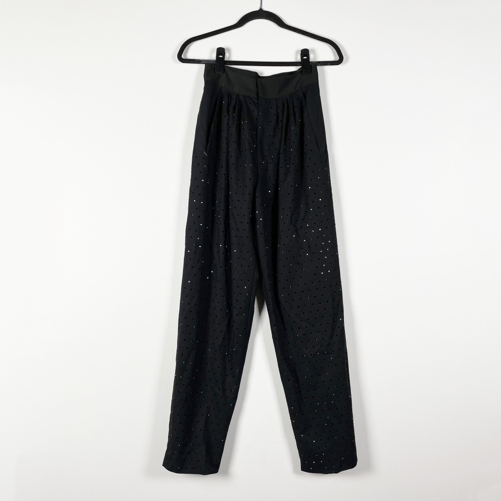 New Ronny Kobo Opaline Crystal Jewel Embellished Straight Leg Black Pants Small